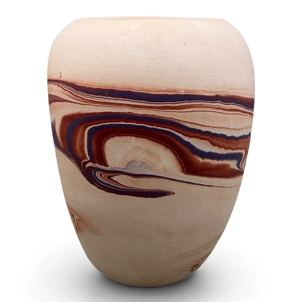Handmade Marbled Clay Vase Earth Tone Swirl Southwestern Pottery Vessel